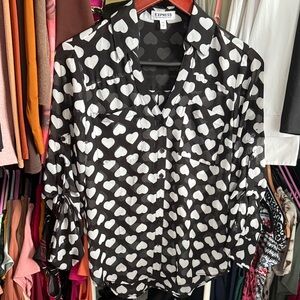 Express Heart Print Button Down Shirt - Black and White